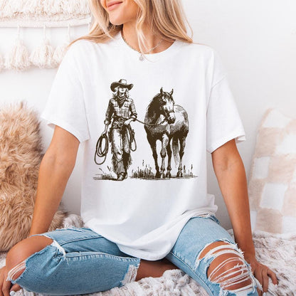 Cowgirl PNG, Western Desert Scene - 300 DPI Design for T-Shirt