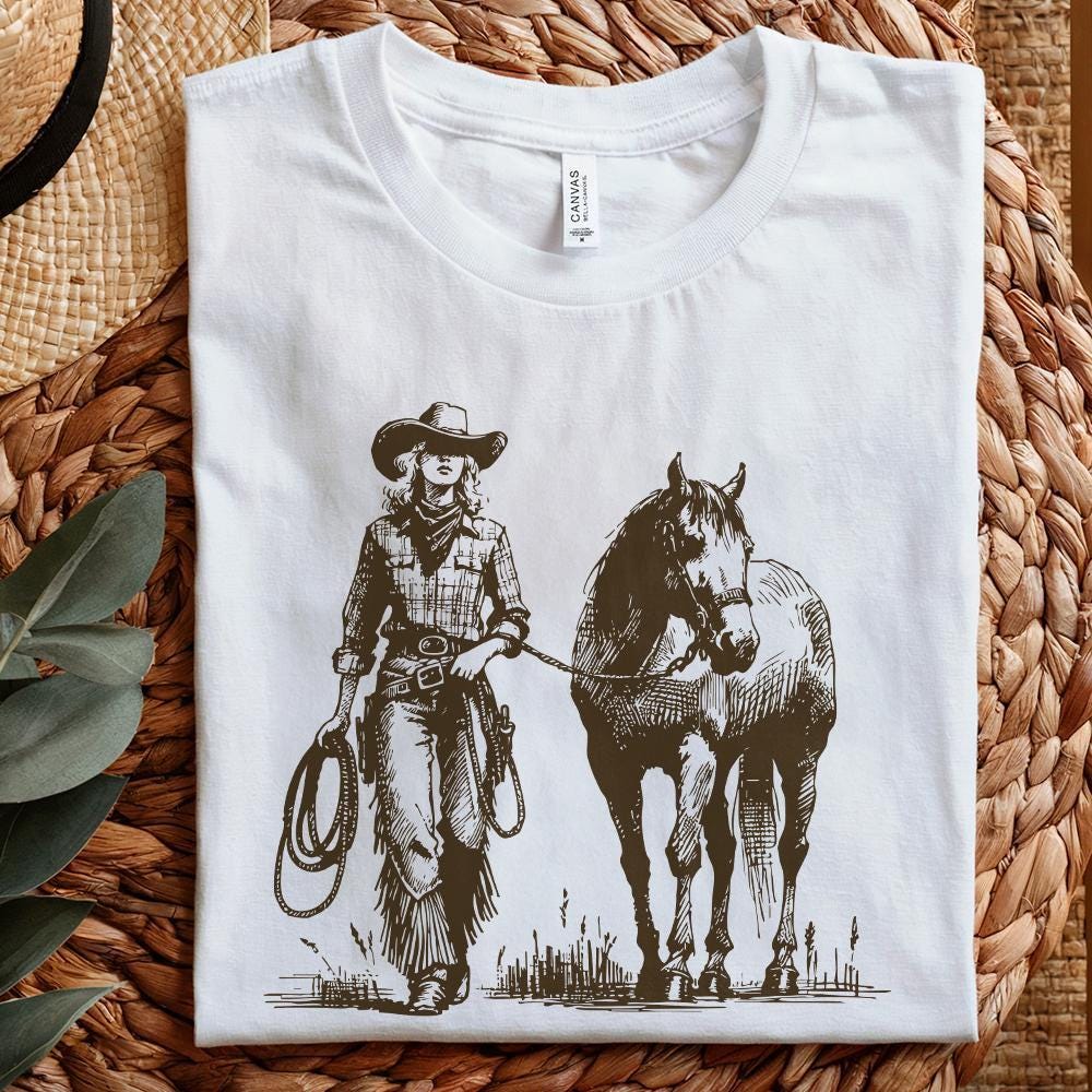 Cowgirl PNG, Western Desert Scene - 300 DPI Design for T-Shirt