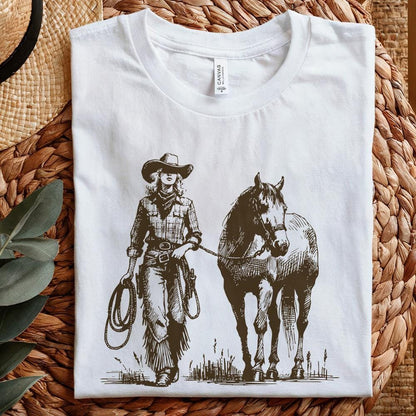 Cowgirl PNG, Western Desert Scene - 300 DPI Design for T-Shirt
