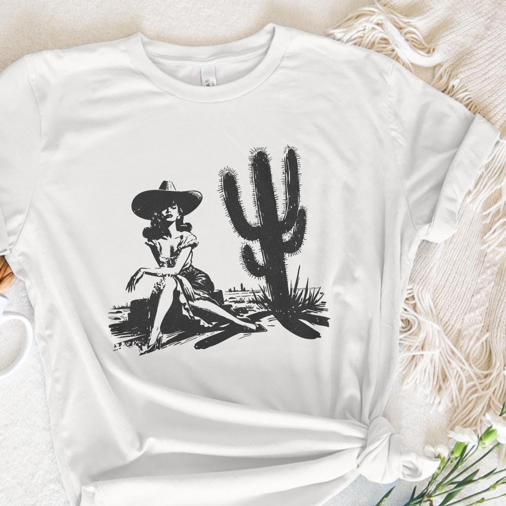 Retro Cowgirl Cactus png, Western PNG - 300 DPI Design for T-Shirt