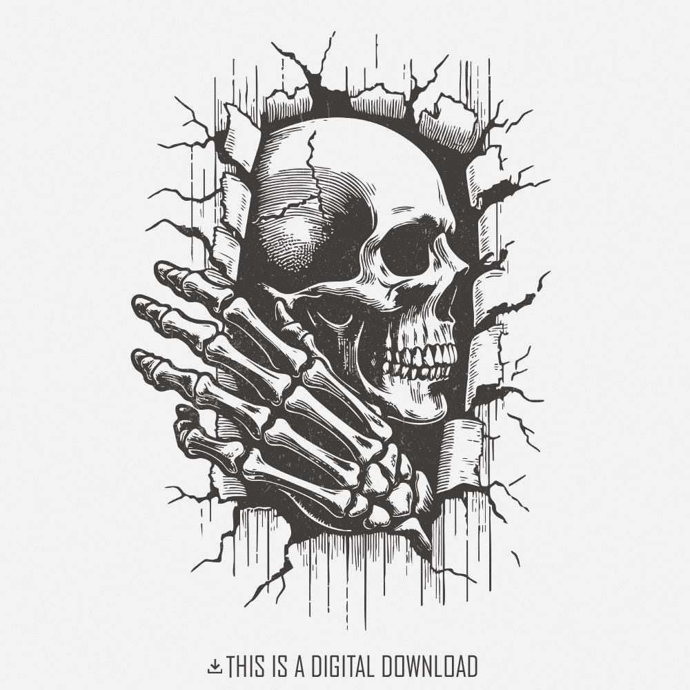 Skull In The Wall PNG, Skeleton png - 300 DPI Design for T-Shirt