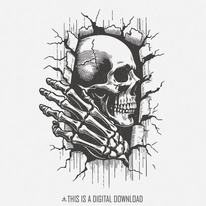 Skull In The Wall PNG, Skeleton png - 300 DPI Design for T-Shirt