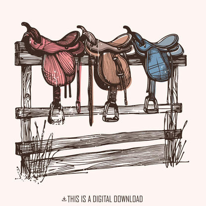 Western Saddle Design PNG, Sublimation Design - 300 DPI Design for T-Shirt