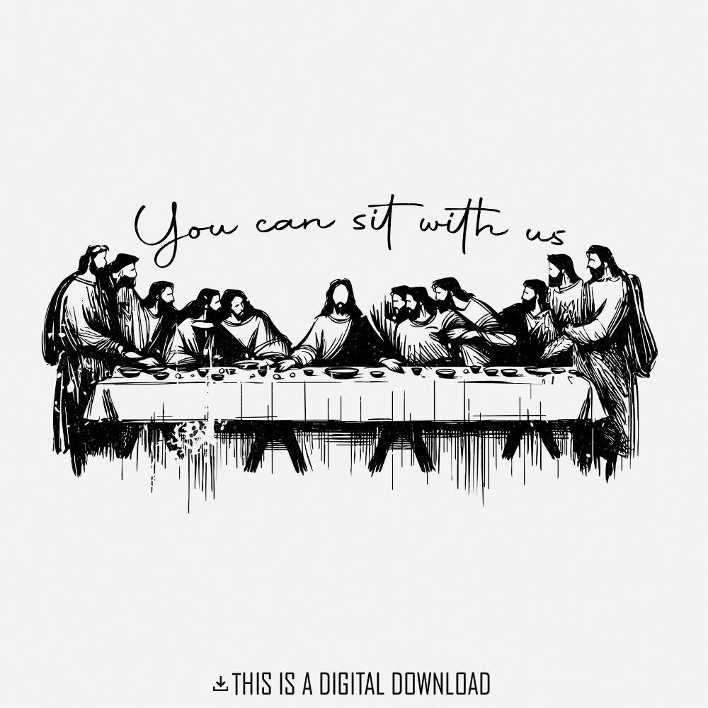 You Can Sit With Us Christian png, Jesus Line Art - 300 DPI Design for