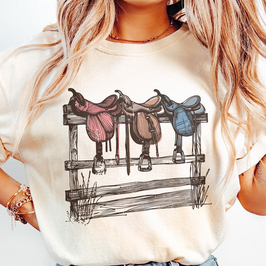 Western Saddle Design PNG, Sublimation Design - 300 DPI Design for T-Shirt