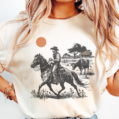 Cowboy Horse png, Vintage Wrangler PNG - 300 DPI Design for T-Shirt