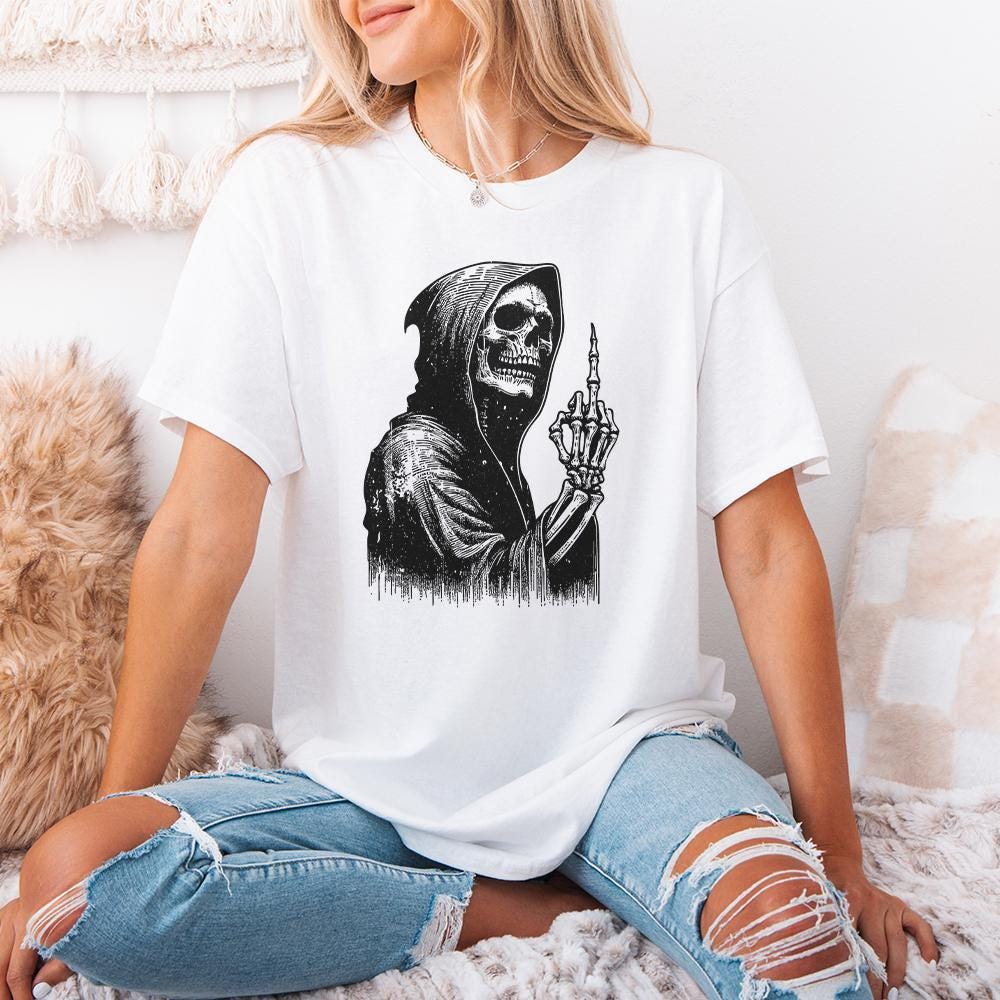 Grim Reaper Skull PNG, Middle Finger Skeleton png - 300 DPI Design for