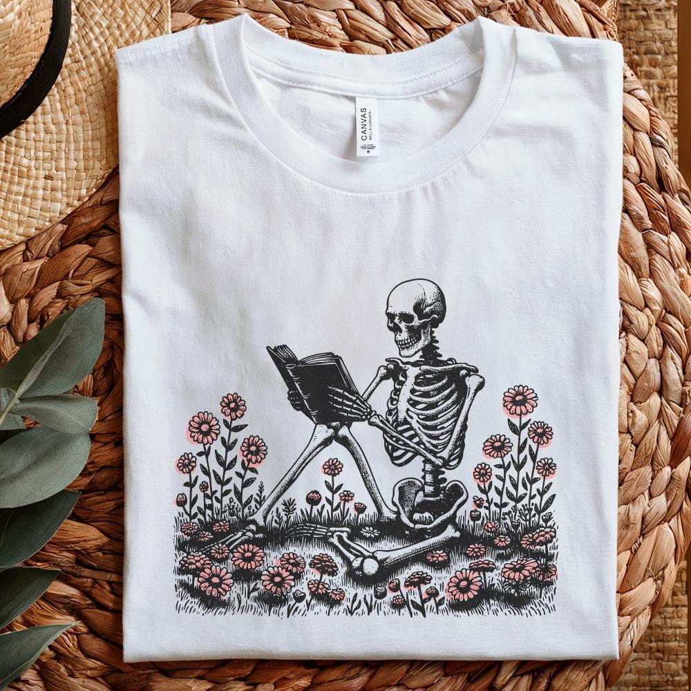 Book Reading Skeleton PNG, Gothic T-shirt Design - 300 DPI Design for
