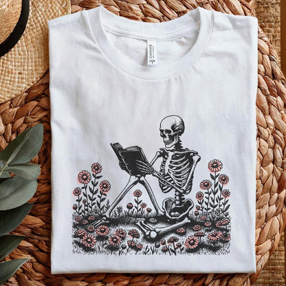 Book Reading Skeleton PNG, Gothic T-shirt Design - 300 DPI Design for