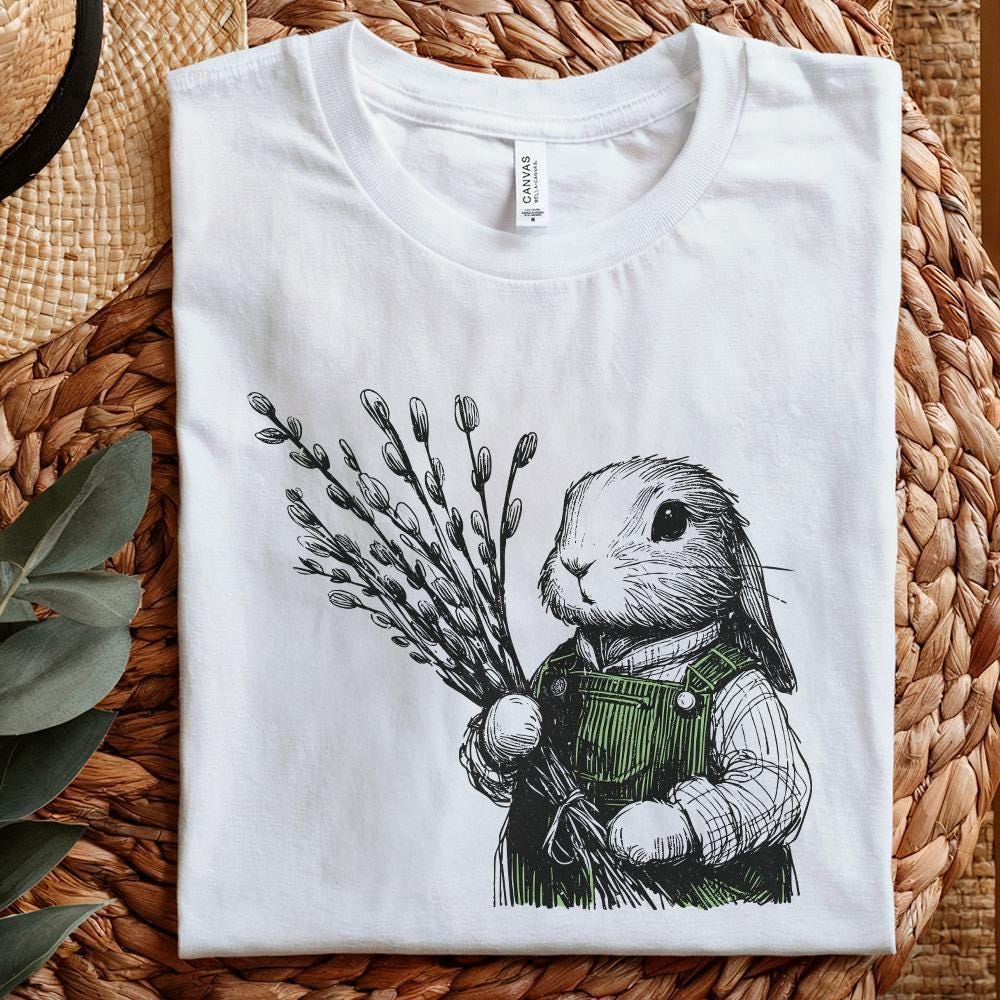 Cute Bunny Botanical Clipart, PNG Bunny Clipart - 300 DPI Design for