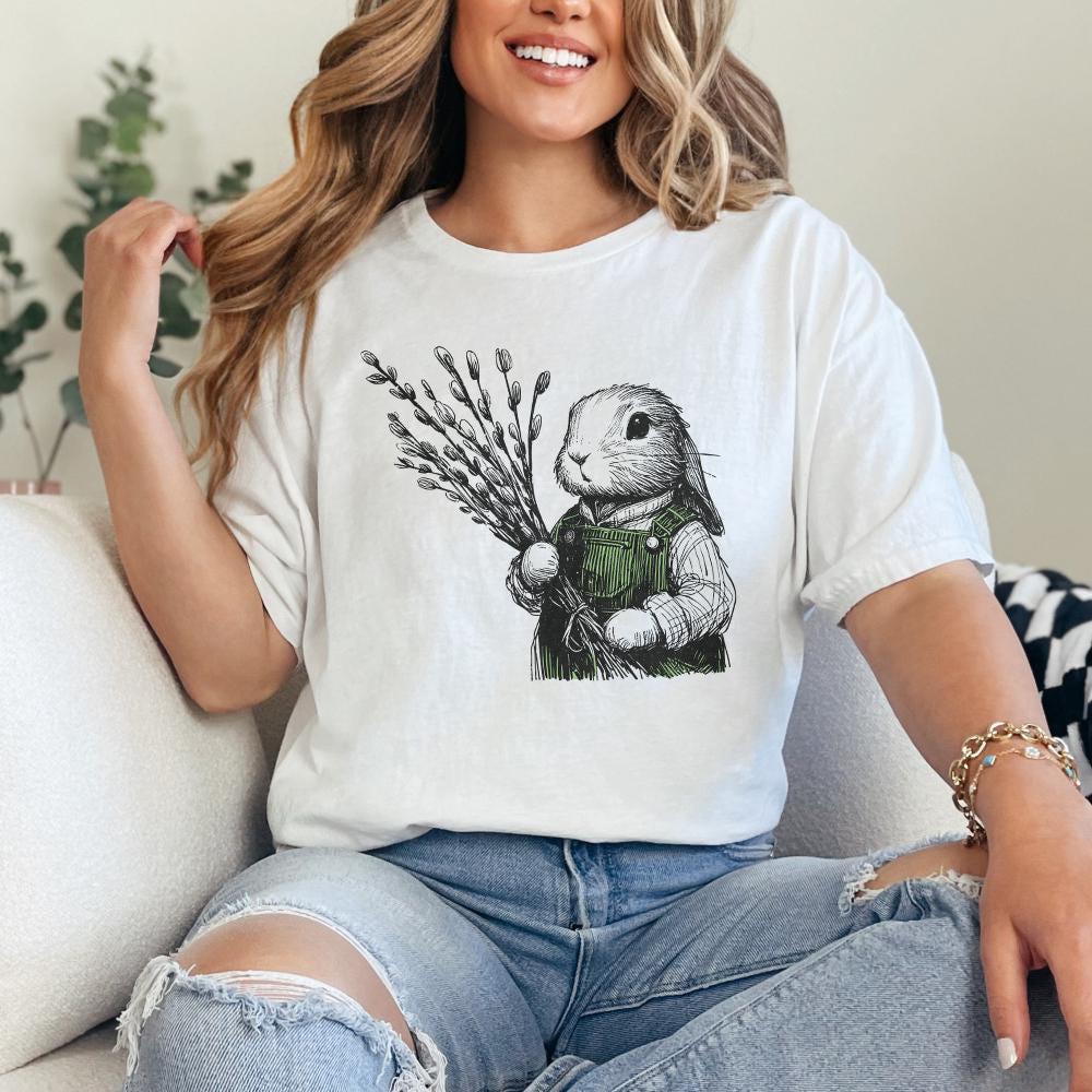 Cute Bunny Botanical Clipart, PNG Bunny Clipart - 300 DPI Design for