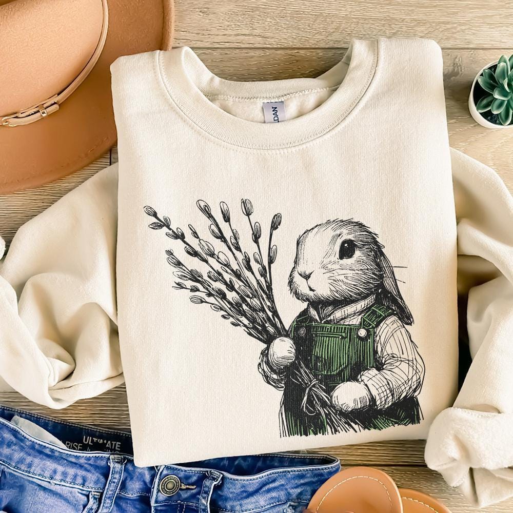 Cute Bunny Botanical Clipart, PNG Bunny Clipart - 300 DPI Design for