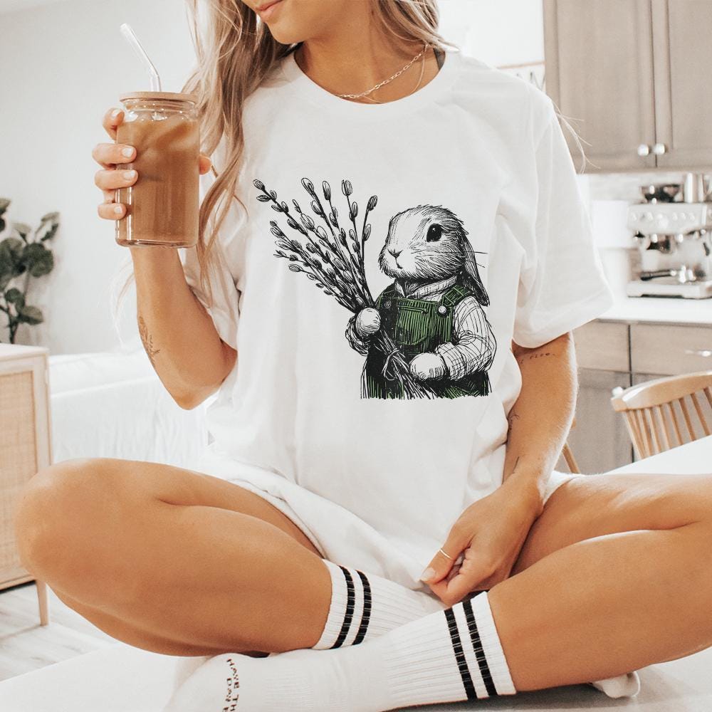 Cute Bunny Botanical Clipart, PNG Bunny Clipart - 300 DPI Design for