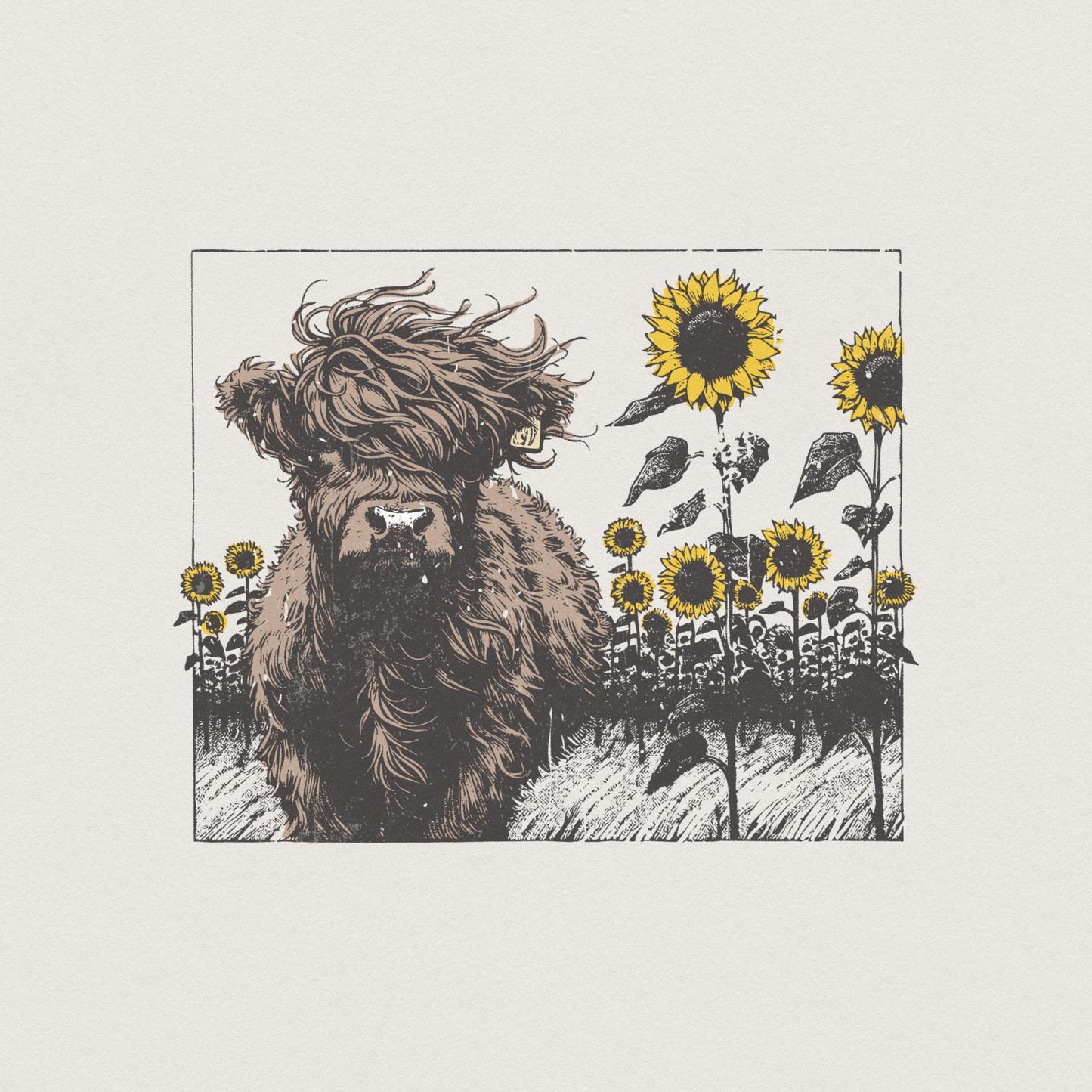 Highland Cow Sunflower PNG, Cow Clipart - 300 DPI Design for T-Shirt