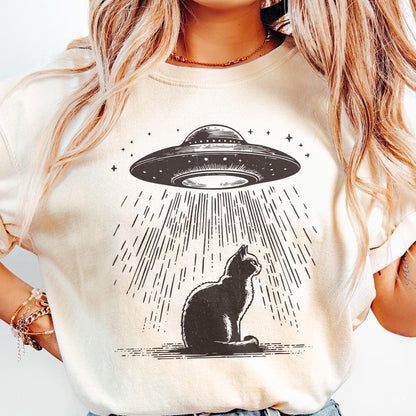 Funny Cat Shirt PNG, Retro Space Cat - 300 DPI Design for T-Shirt