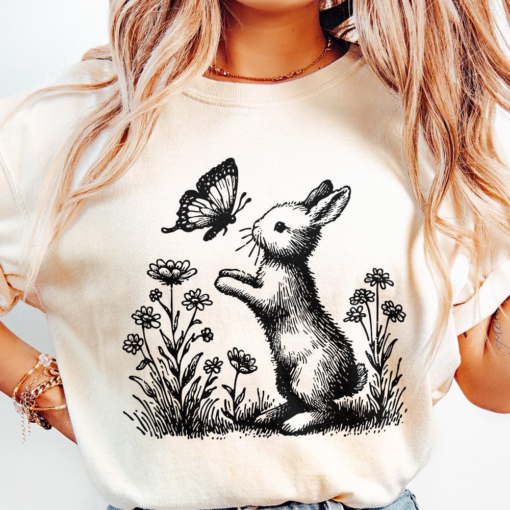 Bunny and Butterfly PNG, Spring Bunny Decorative Design - 300 DPI Design