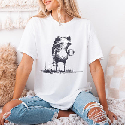 Sarcastic Frog with Coffee Cup PNG, Funny Animal Design - 300 DPI Design