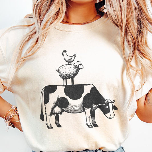 Vintage Farm Animal Stacking Print, Rustic Barnyard Decor - 300 DPI