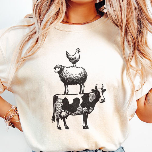 Vintage Farm Animals Stacking PNG, Country Style Tshirt - 300 DPI Design