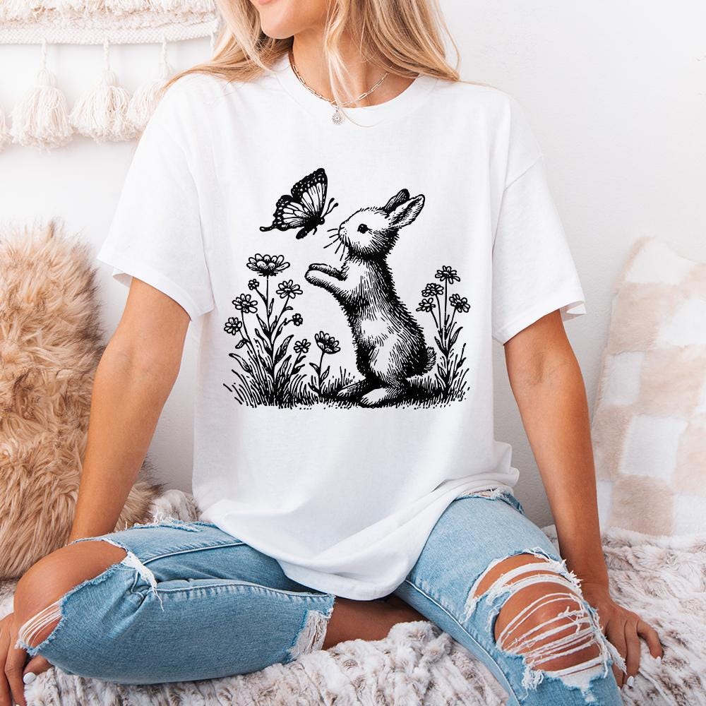 Bunny and Butterfly PNG, Spring Bunny Decorative Design - 300 DPI Design