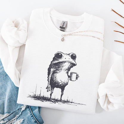 Sarcastic Frog with Coffee Cup PNG, Funny Animal Design - 300 DPI Design