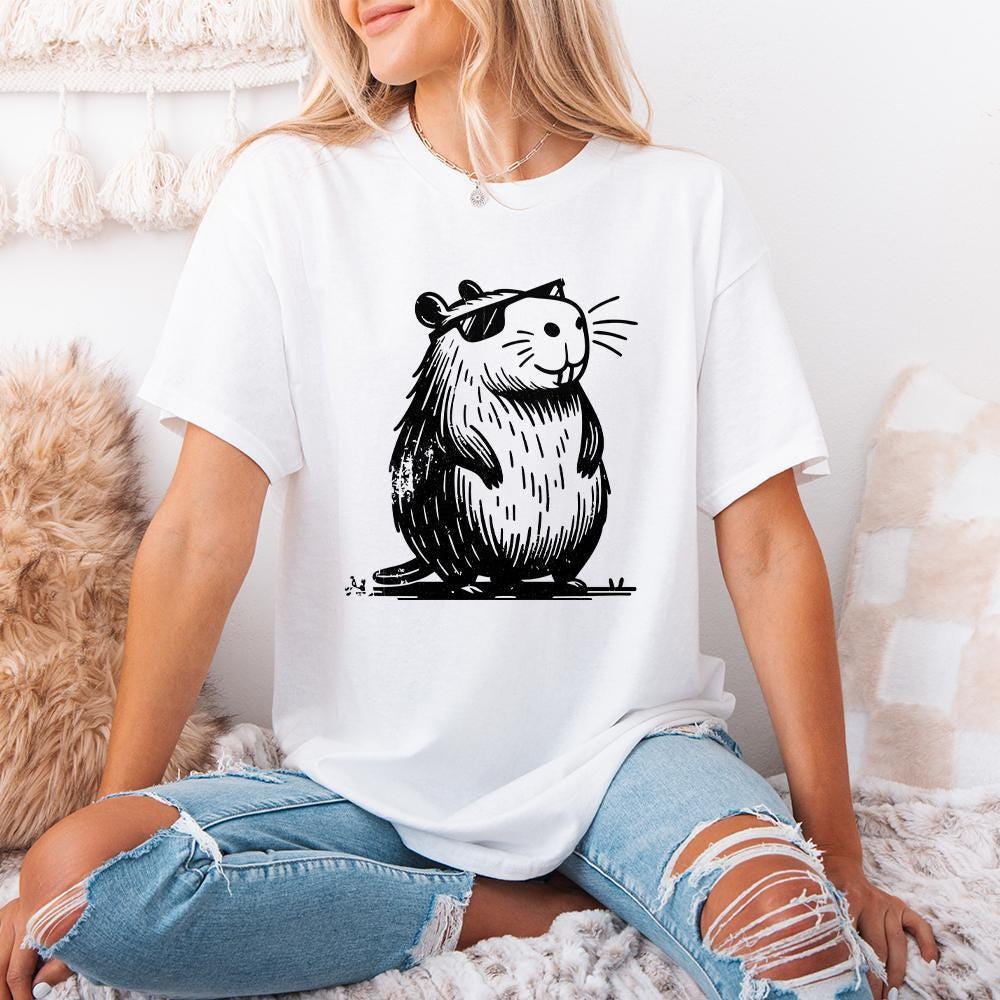 Cool and Funny Capybara Retro Design PNG Cute Quirky Creature Digital