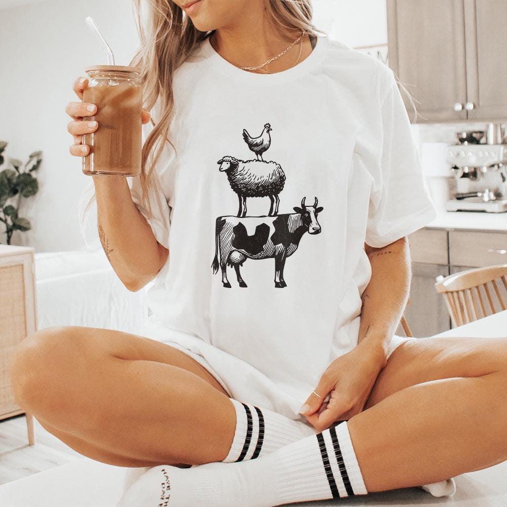 Vintage Farm Animals Stacking PNG, Country Style Tshirt - 300 DPI Design