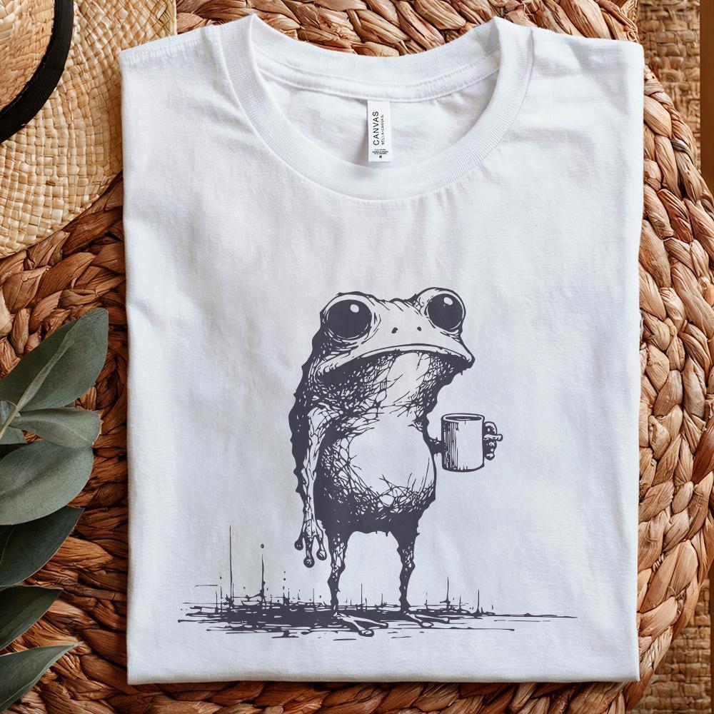 Sarcastic Frog with Coffee Cup PNG, Funny Animal Design - 300 DPI Design