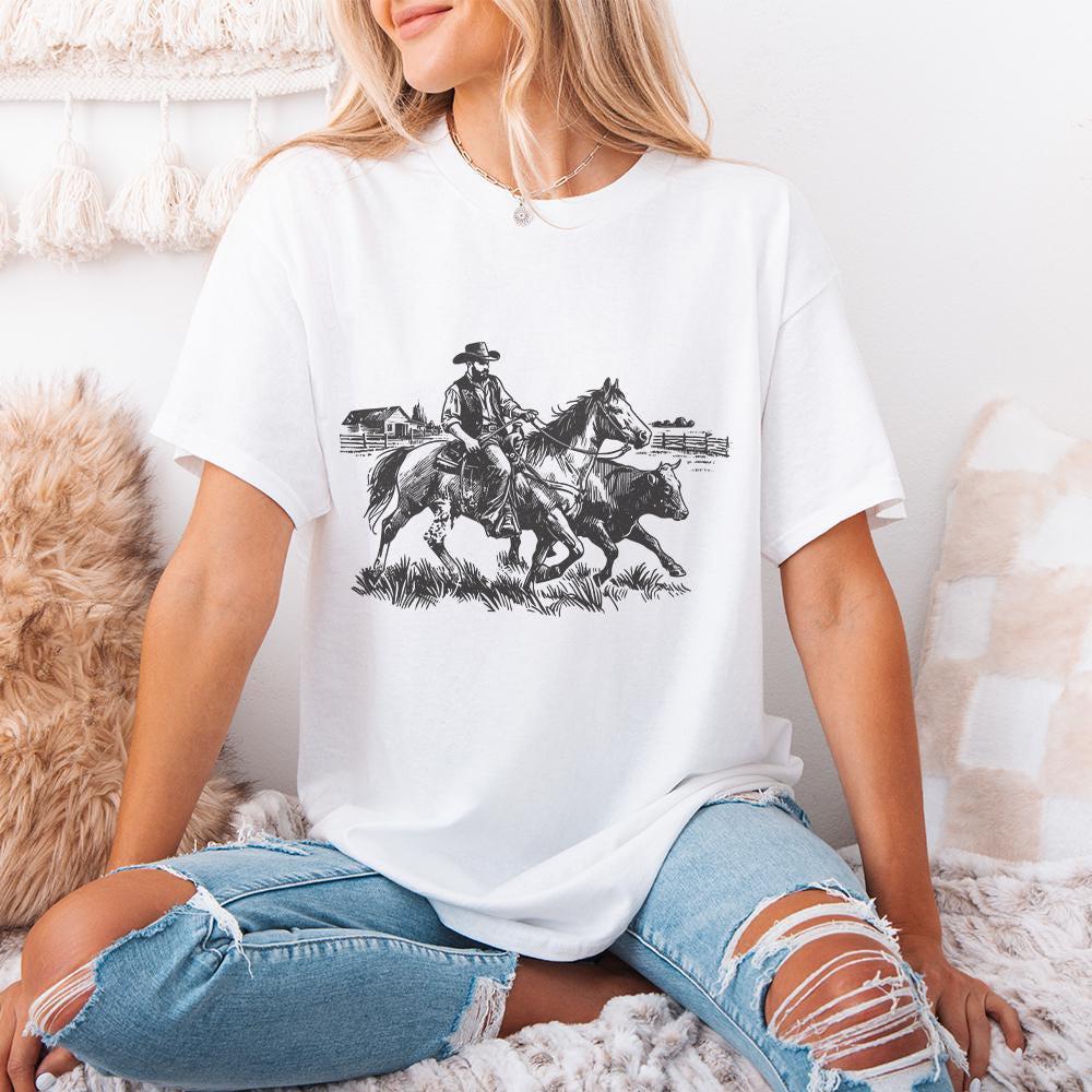 Vintage Cowboy Horse PNG Retro Wrangler Art Western Rodeo Cattle