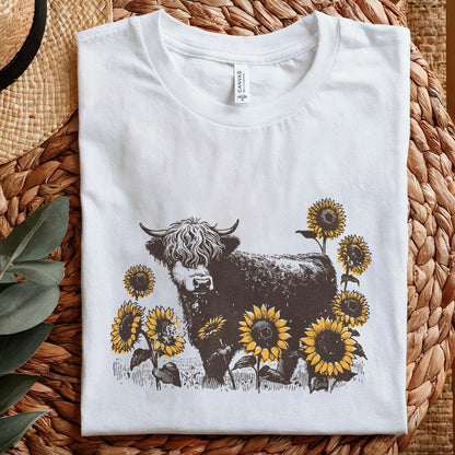 Highland Cow PNG Sunflowers Clipart, Farm Animal Sublimation Design - 300