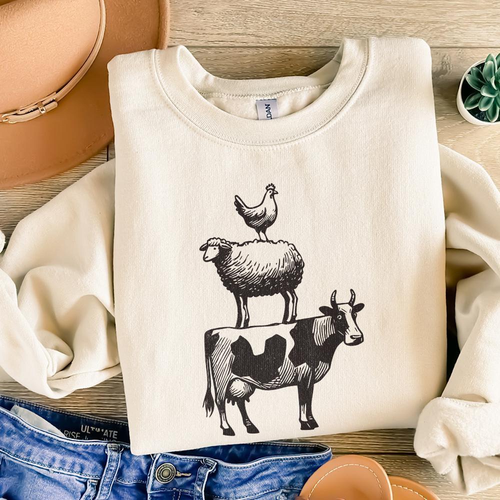 Vintage Farm Animals Stacking PNG, Country Style Tshirt - 300 DPI Design