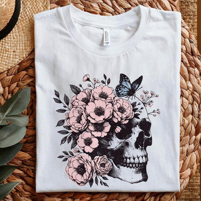 Floral Skull Clipart PNG, Skull Sublimation Art - 300 DPI Design for