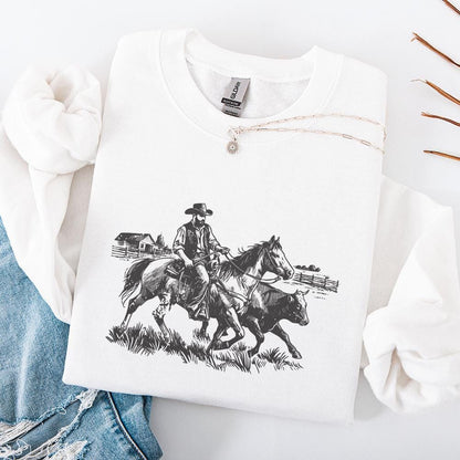 Vintage Cowboy Horse PNG Retro Wrangler Art Western Rodeo Cattle