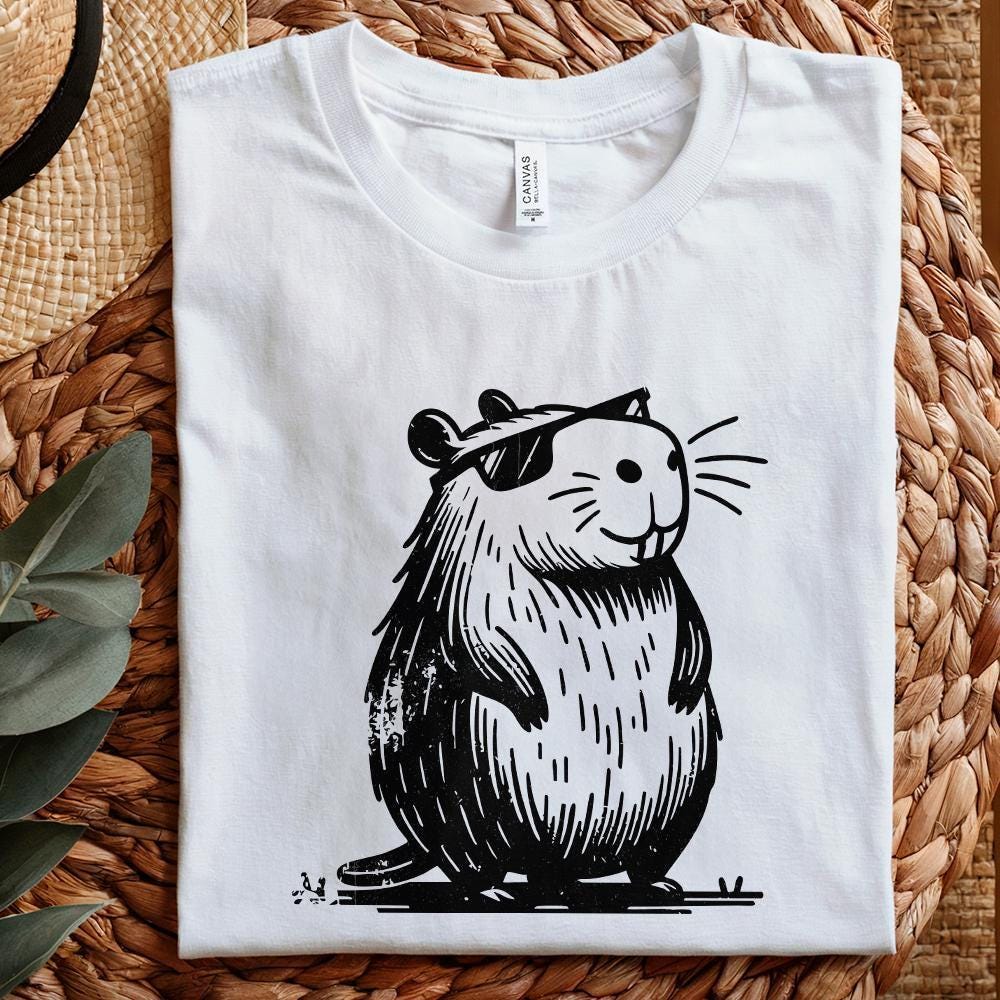 Cool and Funny Capybara Retro Design PNG Cute Quirky Creature Digital