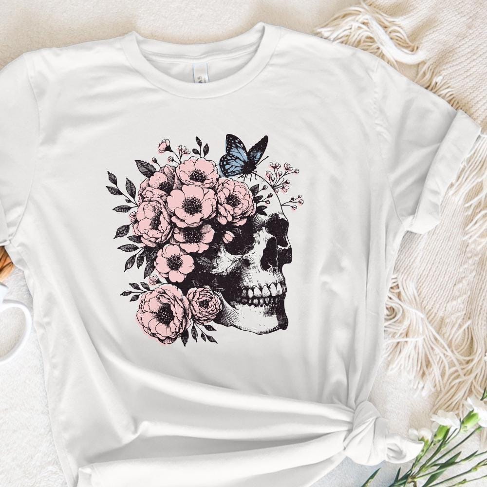 Floral Skull Clipart PNG, Skull Sublimation Art - 300 DPI Design for