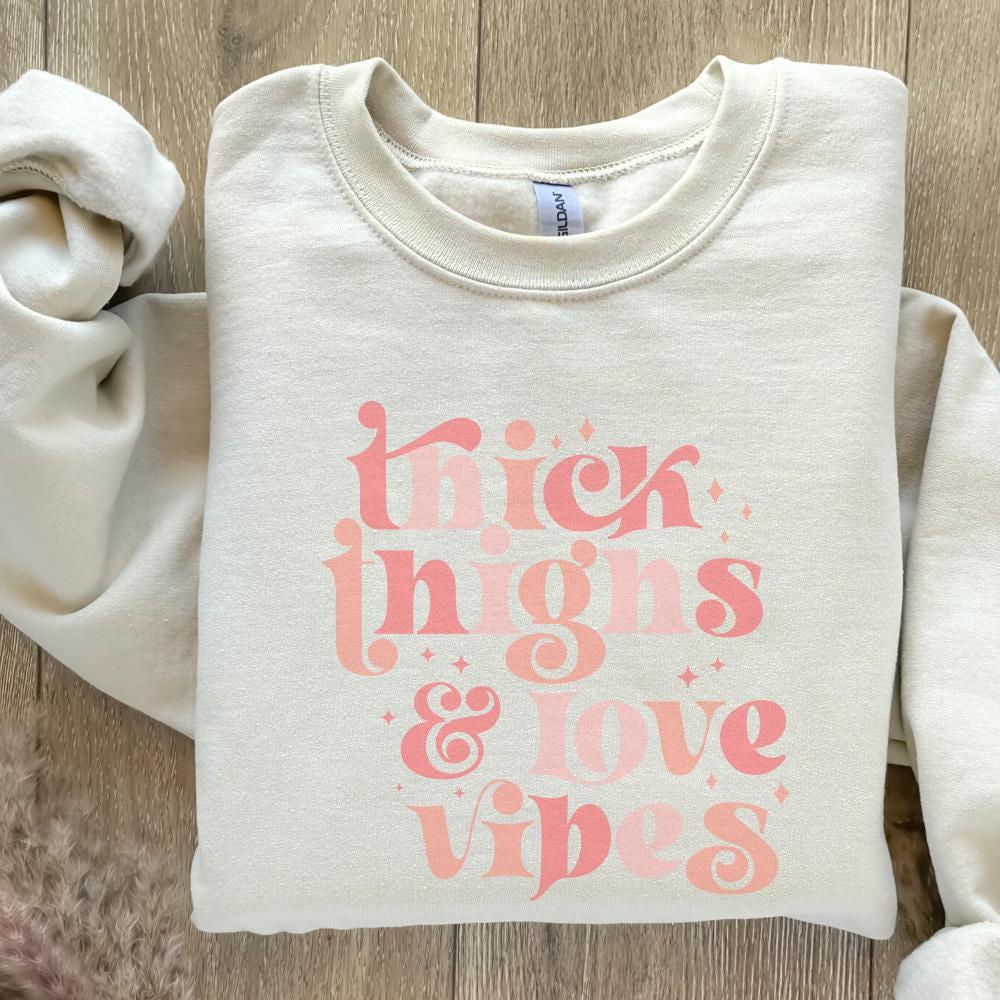 Thick Thighs Love Vibes Retro PNG, Valentine's Day - 300 DPI Design for