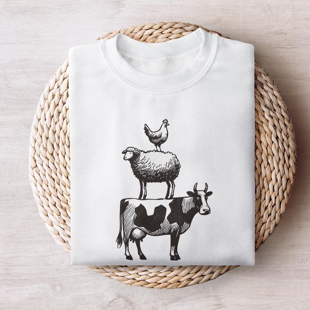 Vintage Farm Animals Stacking PNG, Country Style Tshirt - 300 DPI Design