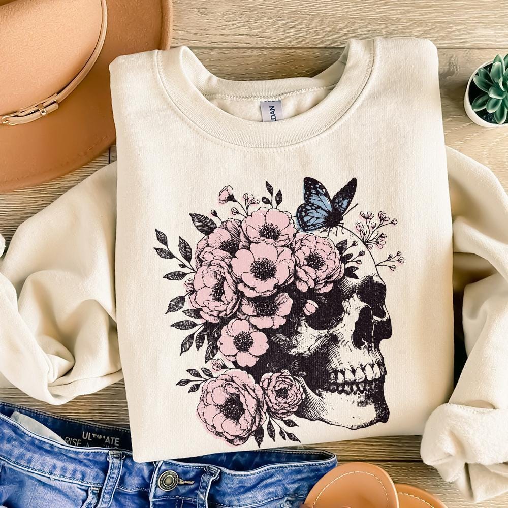 Floral Skull Clipart PNG, Skull Sublimation Art - 300 DPI Design for