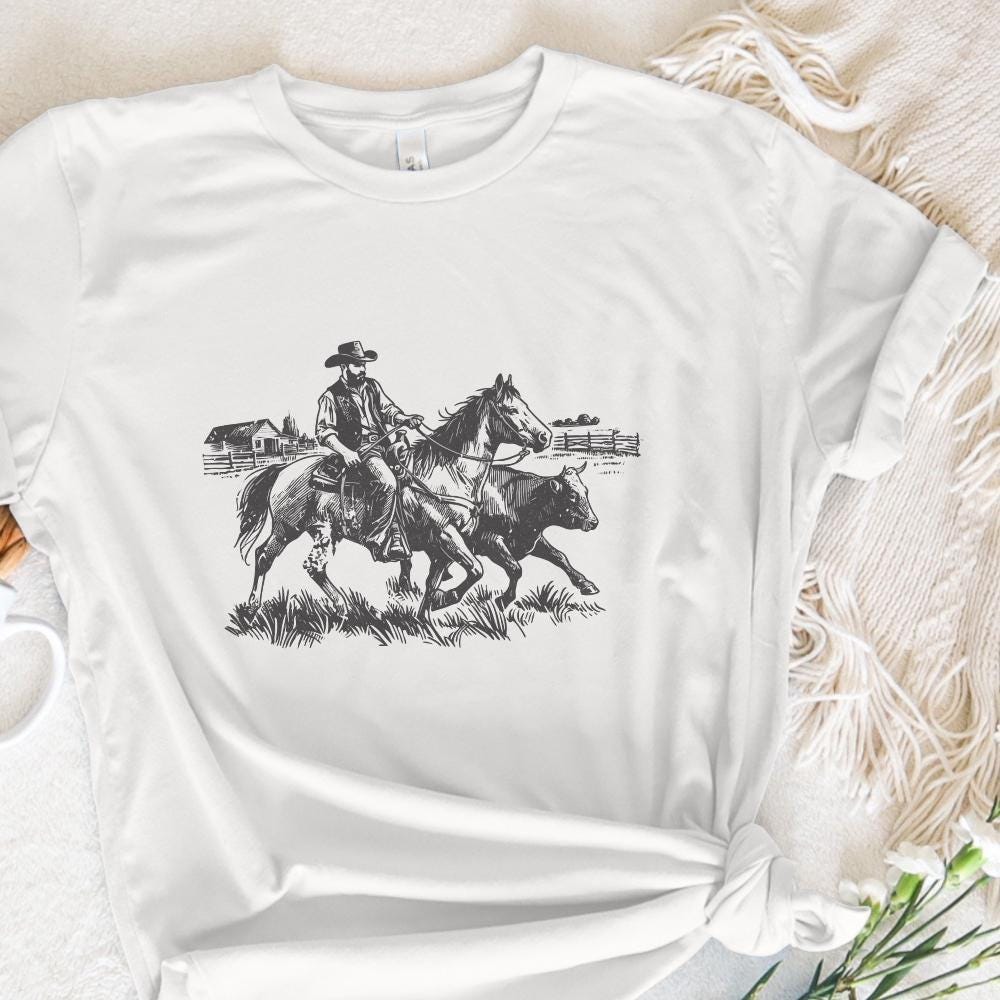 Vintage Cowboy Horse PNG Retro Wrangler Art Western Rodeo Cattle