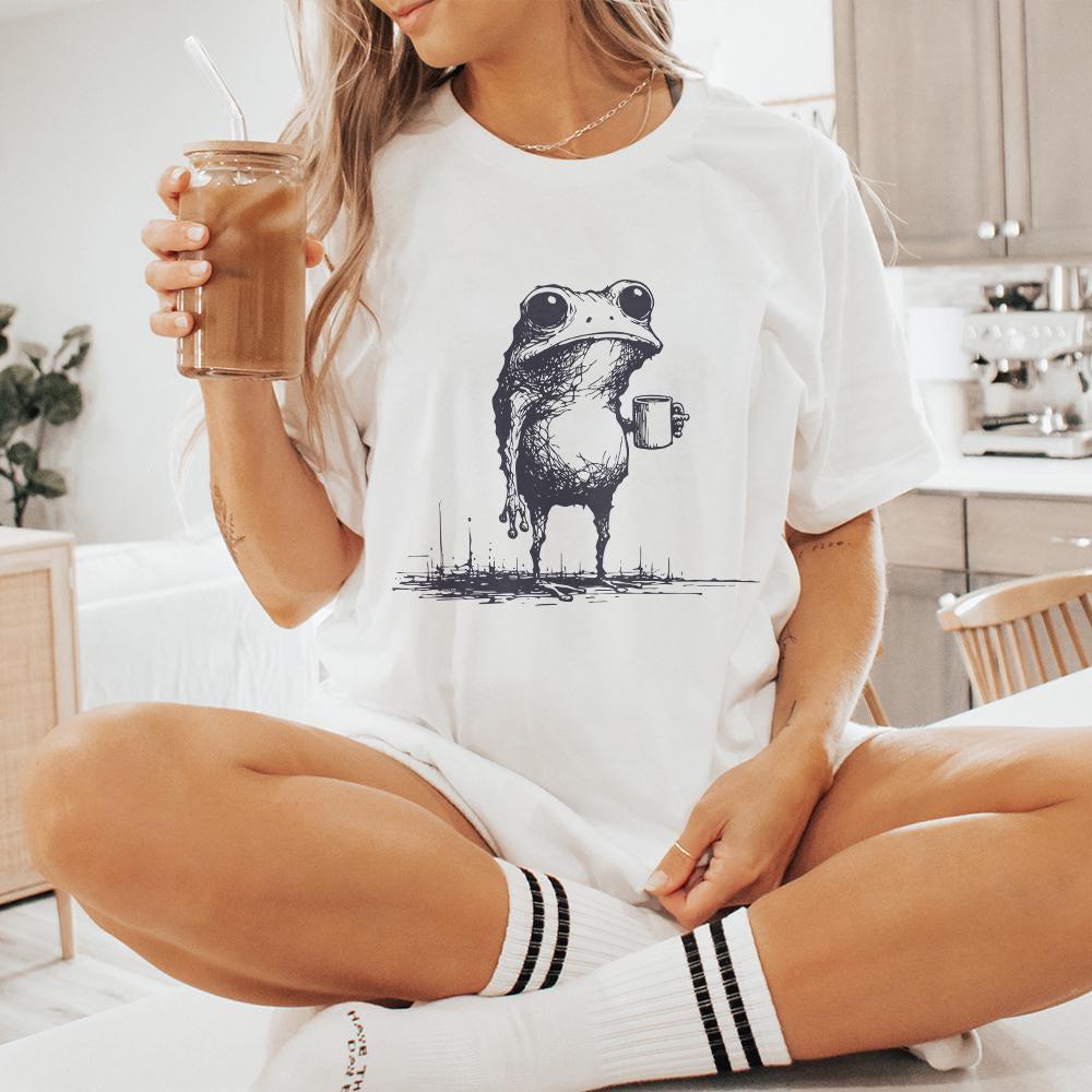 Sarcastic Frog with Coffee Cup PNG, Funny Animal Design - 300 DPI Design