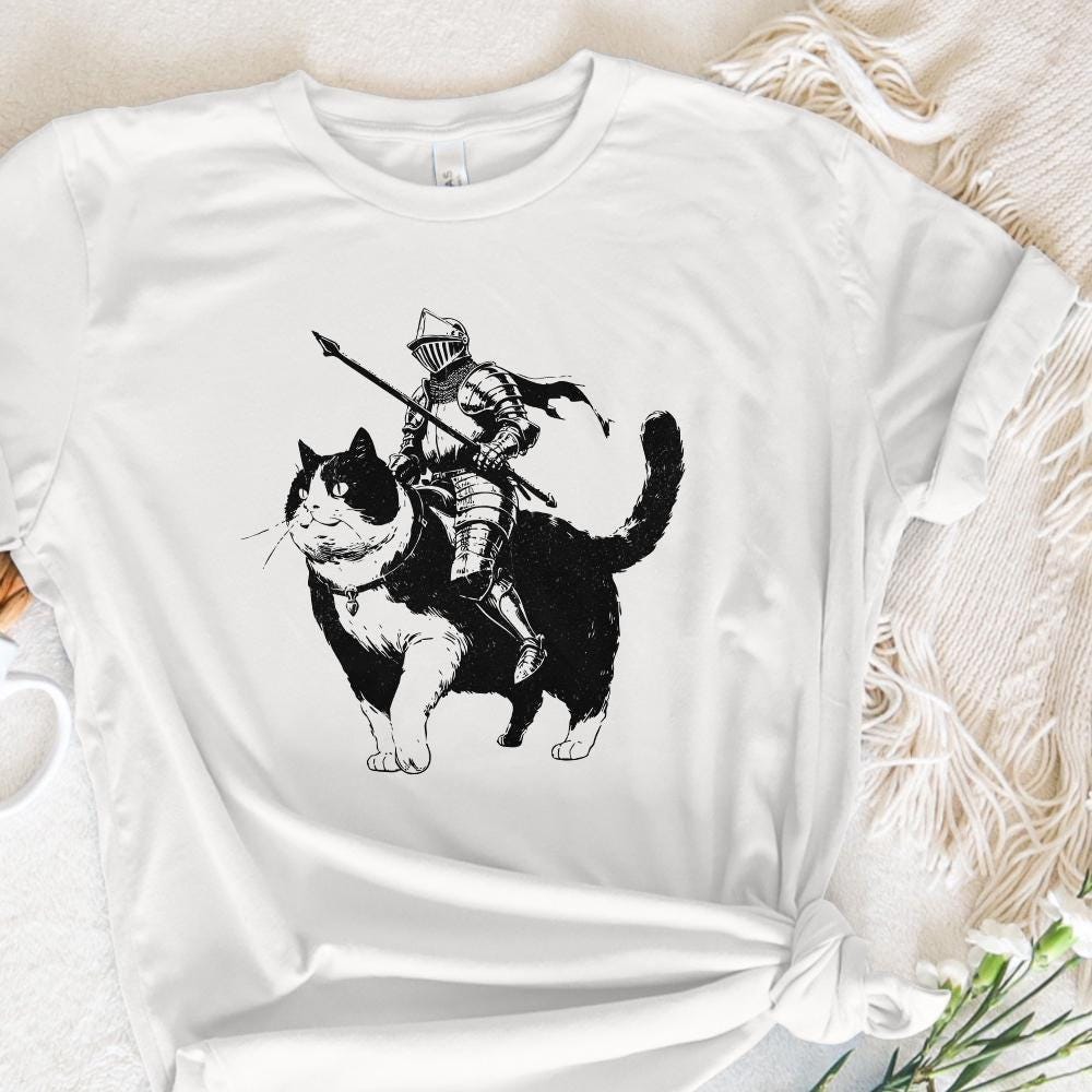 Knight Cat Fantasy Art PNG, Medieval Art Design - 300 DPI Design for