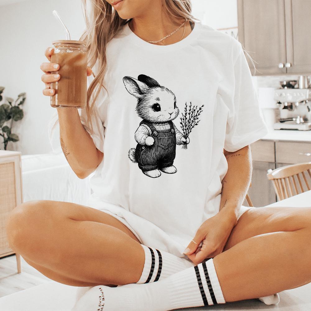 Cute Bunny Botanical PNG, Bunny Clipart - 300 DPI Design for T-Shirt