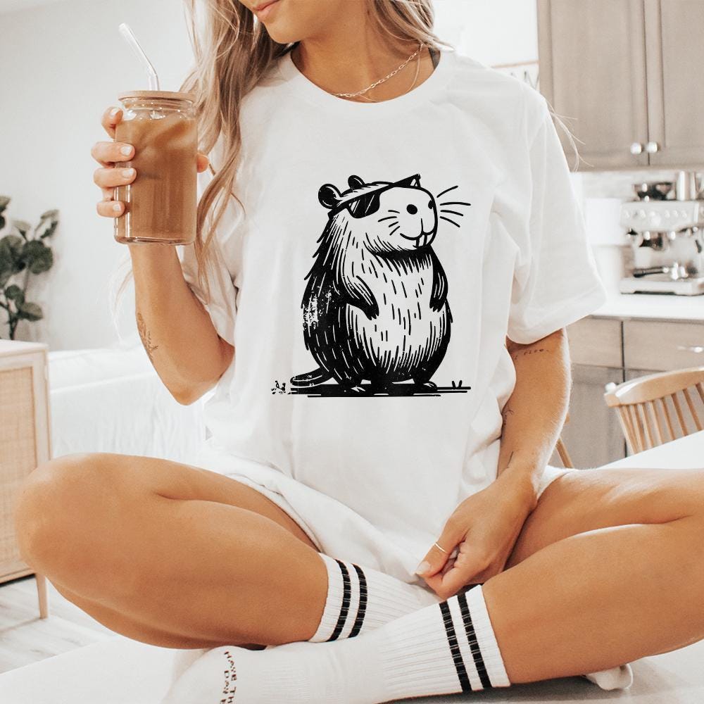 Cool and Funny Capybara Retro Design PNG Cute Quirky Creature Digital