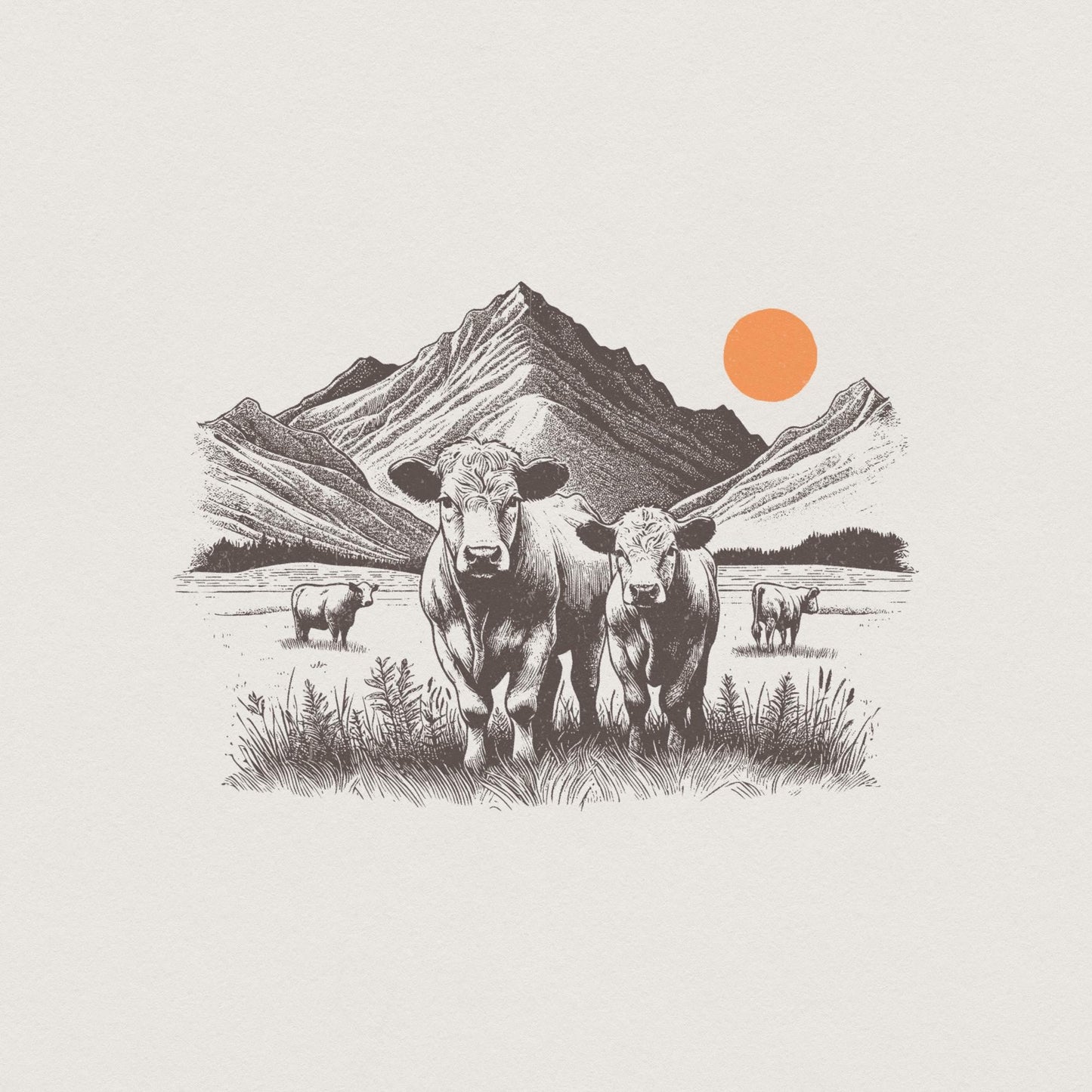 Western Cattle PNG, Retro Cowgirl Design - 300 DPI Design for T-Shirt