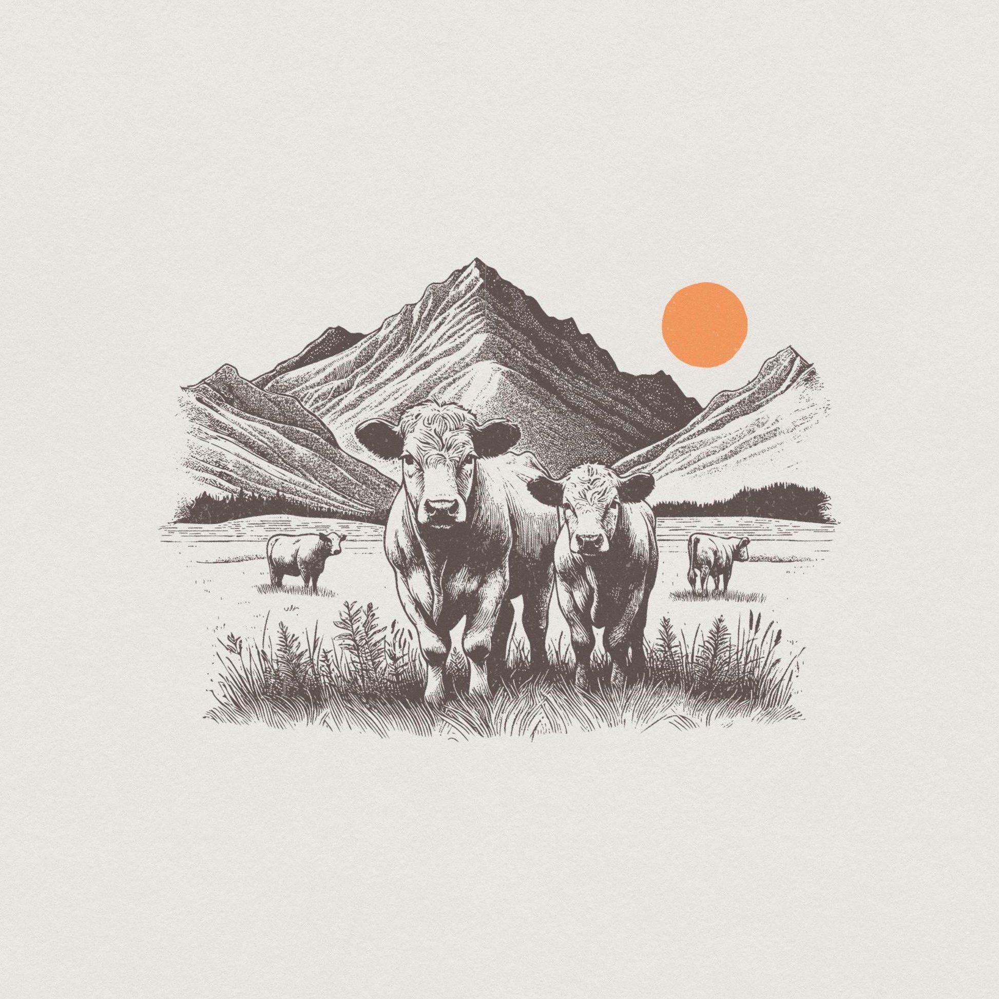 Western Cattle PNG, Retro Cowgirl Design - 300 DPI Design for T-Shirt