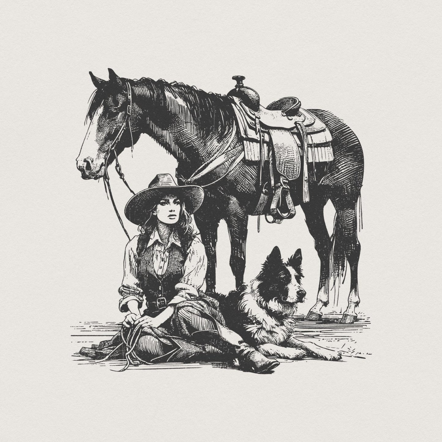 Retro Cowgirl Dog PNG, Western Wild West Digital Download - 300 DPI
