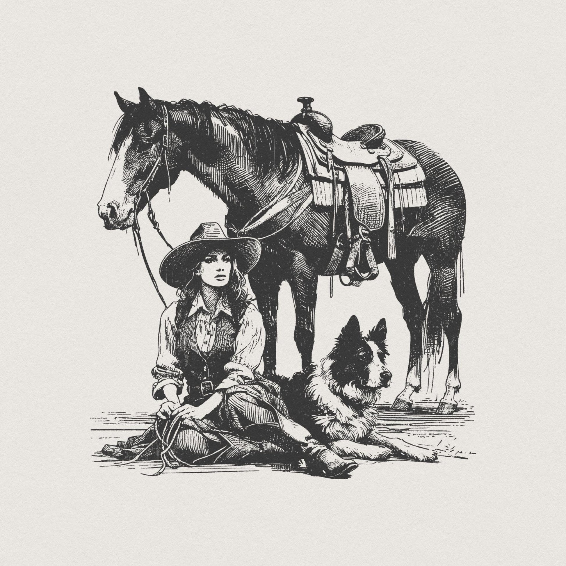 Retro Cowgirl Dog PNG, Western Wild West Digital Download - 300 DPI