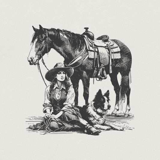 Retro Cowgirl Dog PNG, Western Wild West Digital Download - 300 DPI