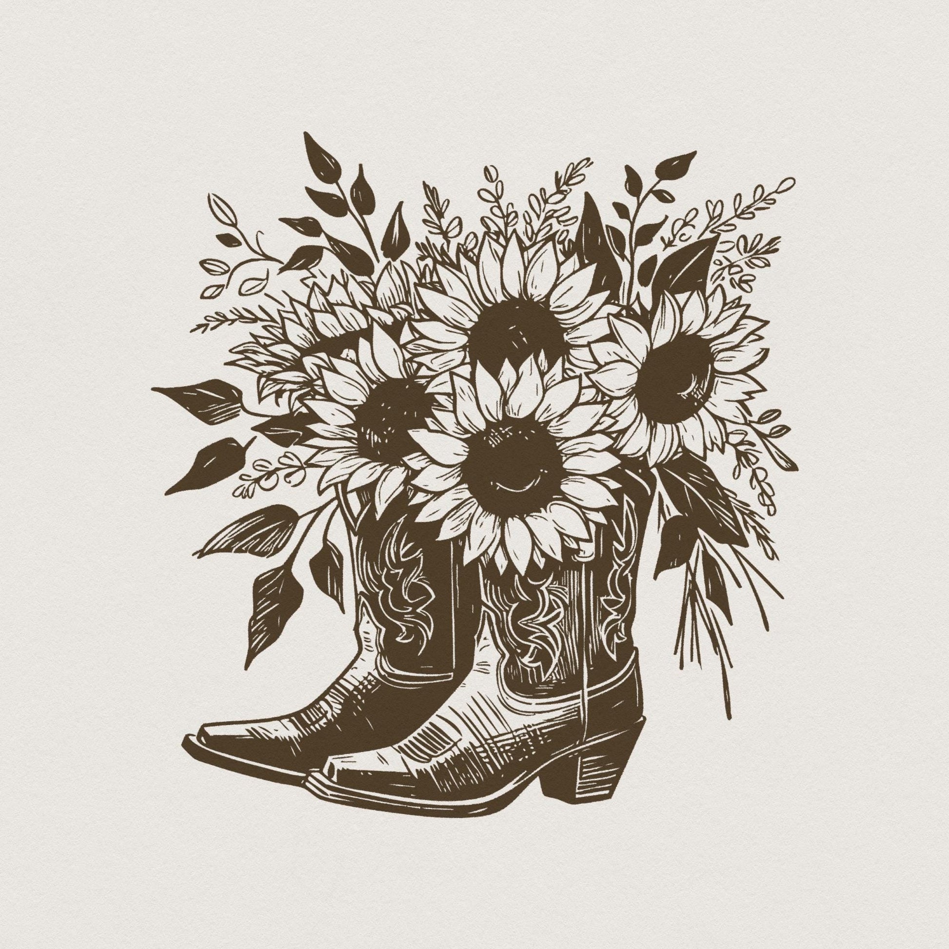 Sunflower Cowboy Boots png PNG, Retro Cowgirl Boot Clipart - 300 DPI