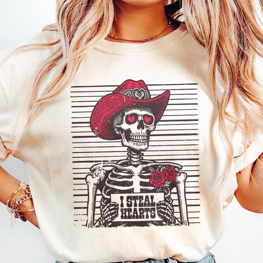 I Steal Hearts Png, Skeleton Cowboy - 300 DPI Design for T-Shirt